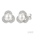 6 MM White Cultured Pearl and 1/10 Ctw Round Cut Diamond Earrings in 10K White Gold