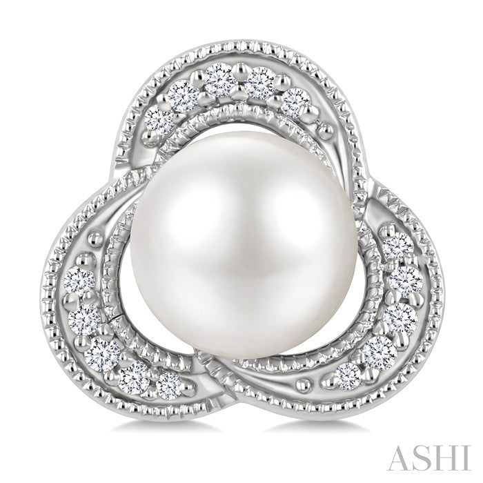 6 MM White Cultured Pearl and 1/10 Ctw Round Cut Diamond Earrings in 10K White Gold