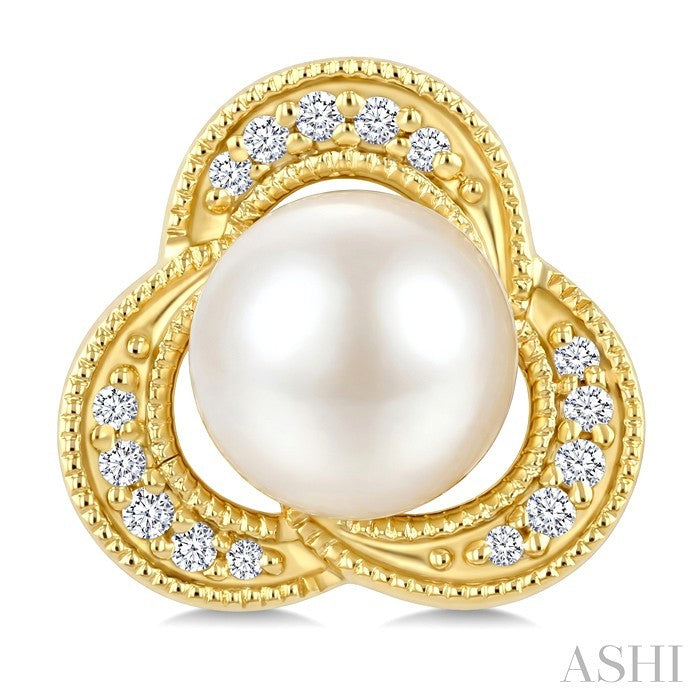 6 MM White Cultured Pearl and 1/10 Ctw Round Cut Diamond Earrings in 10K Yellow Gold
