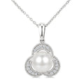 7 MM White Cultured Pearl and 1/20 Ctw Round Cut Diamond Fashion Pendant With Chain in 10K White Gold
