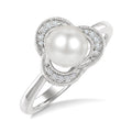 7 MM White Cultured Pearl and 1/20 Ctw Round Cut Diamond Fashion Ring in 10K White Gold