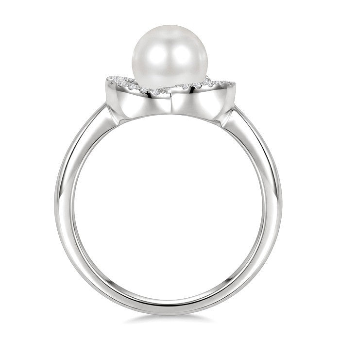7 MM White Cultured Pearl and 1/20 Ctw Round Cut Diamond Fashion Ring in 10K White Gold