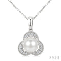 7 MM White Cultured Pearl and 1/20 Ctw Round Cut Diamond Fashion Pendant With Chain in 10K White Gold