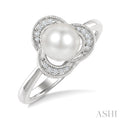 7 MM White Cultured Pearl and 1/20 Ctw Round Cut Diamond Fashion Ring in 10K White Gold