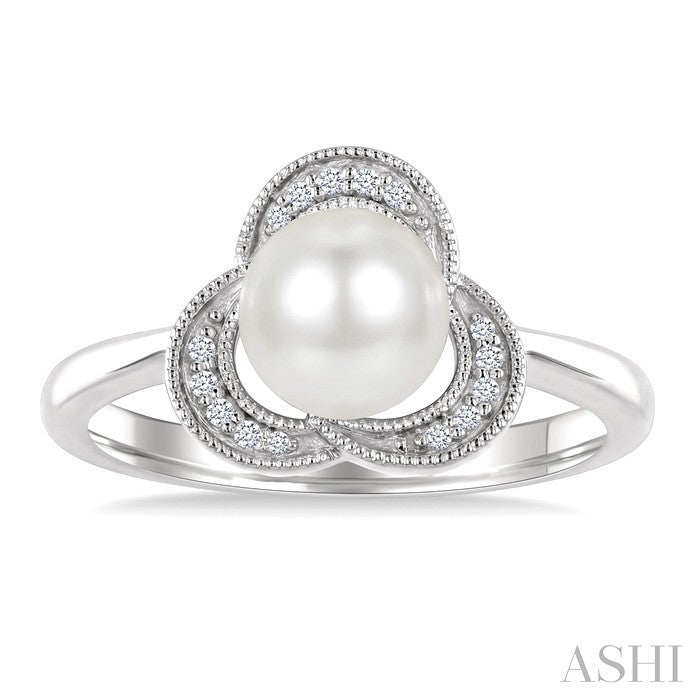 7 MM White Cultured Pearl and 1/20 Ctw Round Cut Diamond Fashion Ring in 10K White Gold