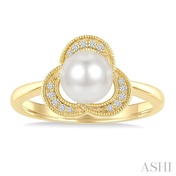 7 MM White Cultured Pearl and 1/20 Ctw Round Cut Diamond Fashion Ring in 10K Yellow Gold