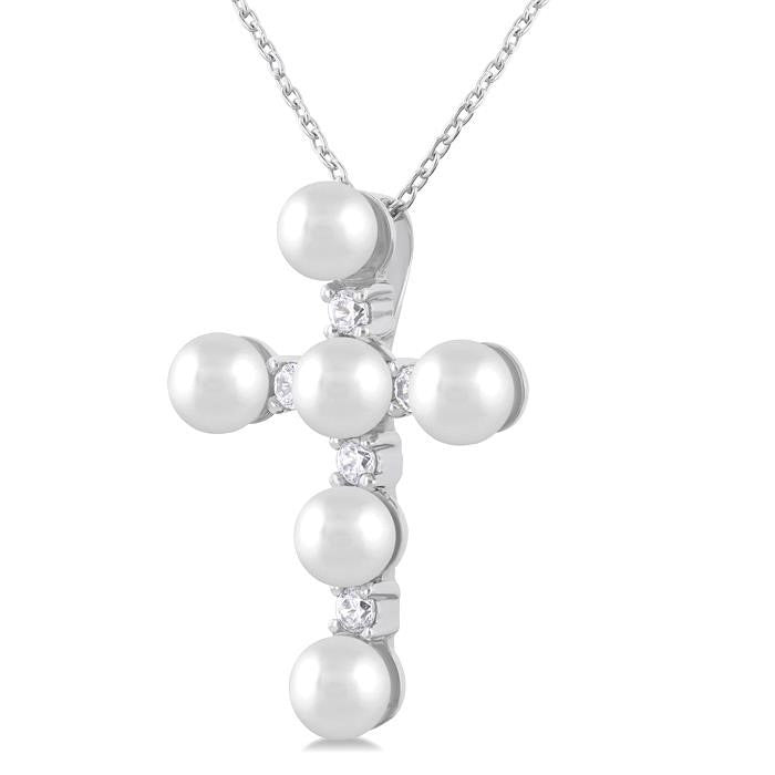 Cross Pearl & Diamond Fashion Pendant
