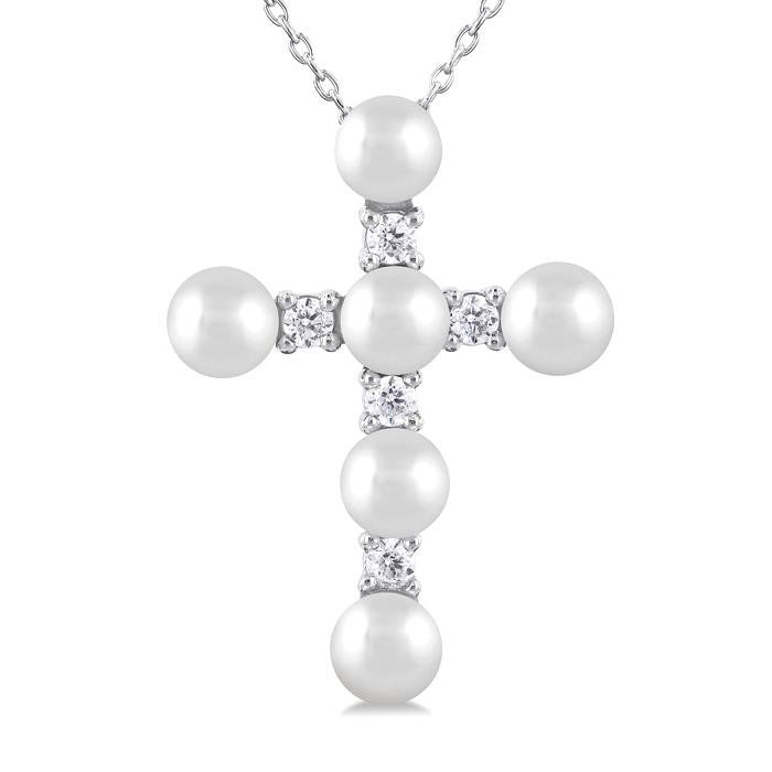 Cross Pearl & Diamond Fashion Pendant