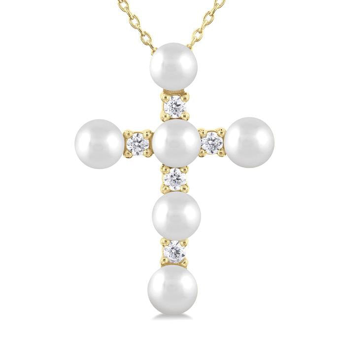 Cross Pearl & Diamond Fashion Pendant