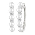 1/6 Ctw 4MM White Pearl and Round Cut Diamond Fashion Hoop Earrings in 10K White Gold