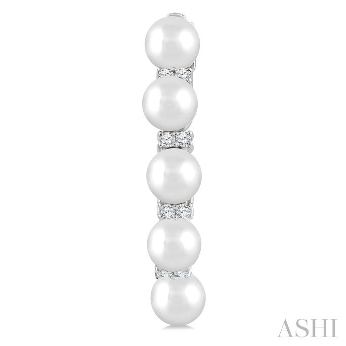 1/6 Ctw 4MM White Pearl and Round Cut Diamond Fashion Hoop Earrings in 10K White Gold