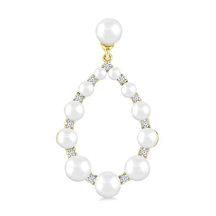 2 MM-4.5 MM Drop Tear Round Shape Cultured Pearls and 1/4 Ctw Round Cut Diamond Fashion Earrings in 14K Yellow Gold
