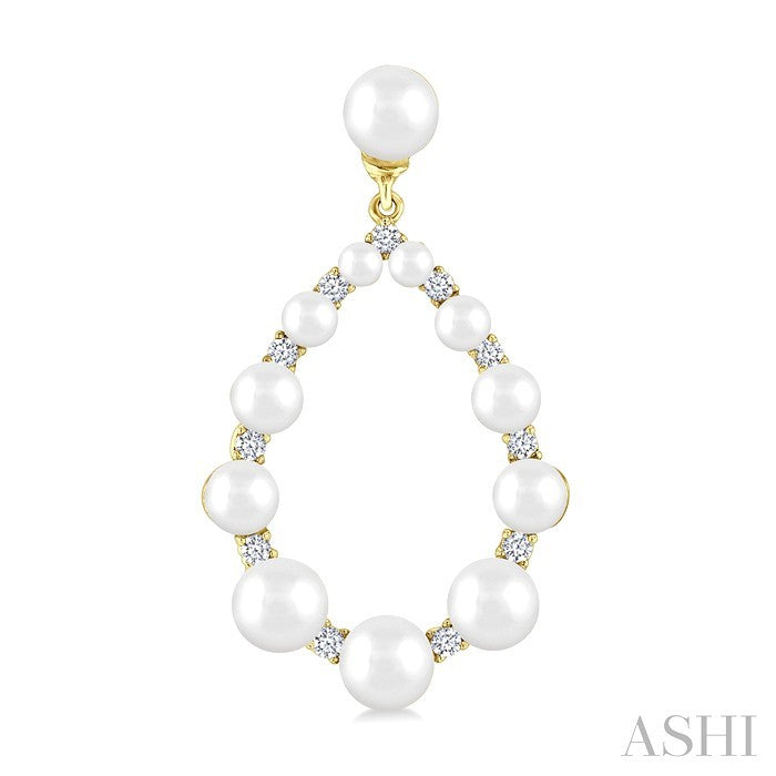 2 MM-4.5 MM Drop Tear Round Shape Cultured Pearls and 1/4 Ctw Round Cut Diamond Fashion Earrings in 14K Yellow Gold