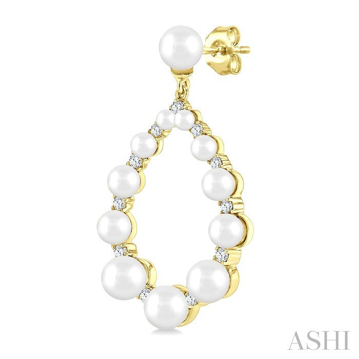 2 MM-4.5 MM Tear Drop Cultured Pearls and 1/4 Ctw Round Cut Diamond Fashion Earrings in 10K Yellow Gold