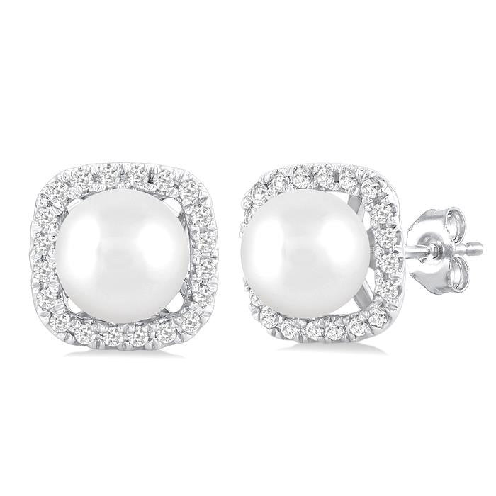 Pearl & Petite Halo Diamond Fashion Earrings