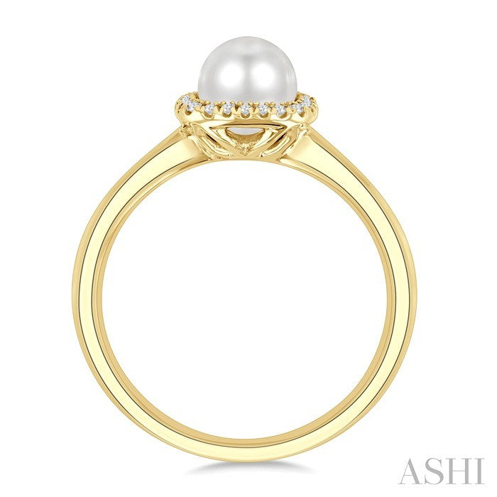 6 MM Cushion-Shaped Cultured Pearl and 1/10 Ctw Petite Round Cut Diamond Halo Ring in 10K Yellow Gold