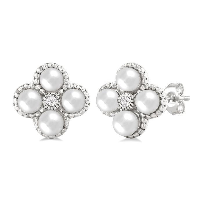 Clover Pearl & Diamond Fashion Earrings