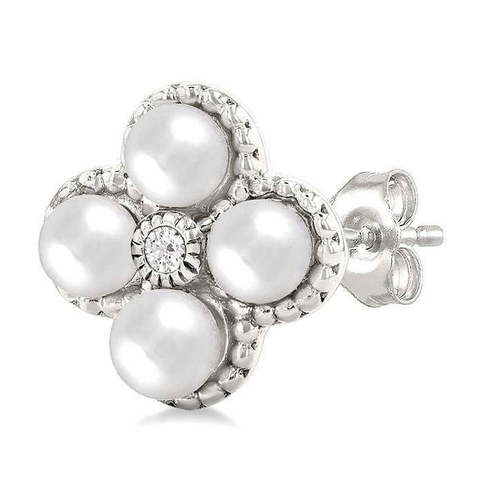 Clover Pearl & Diamond Fashion Earrings