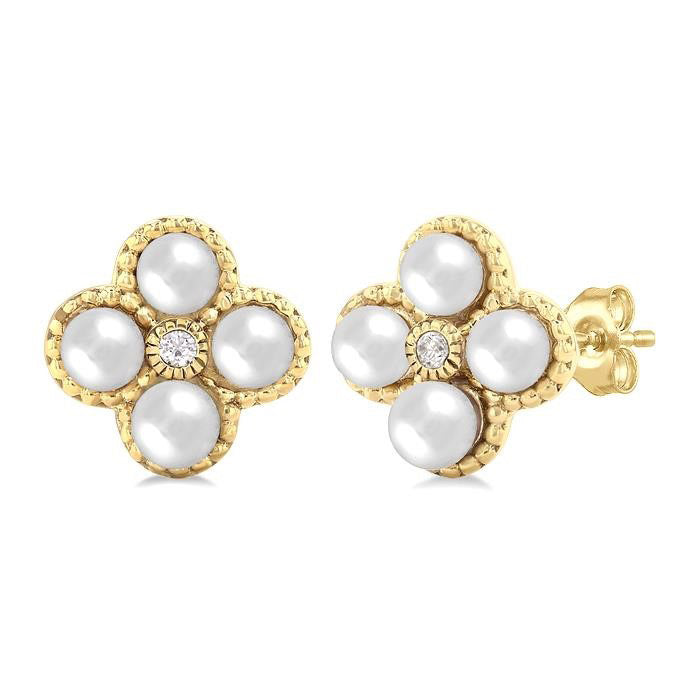Clover Pearl & Diamond Fashion Earrings