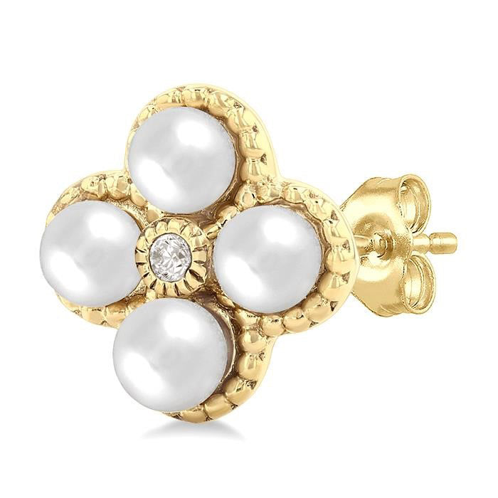 Clover Pearl & Diamond Fashion Earrings