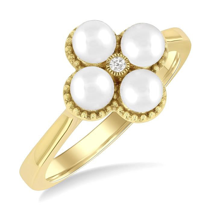 Clover Pearl & Diamond Fashion Ring