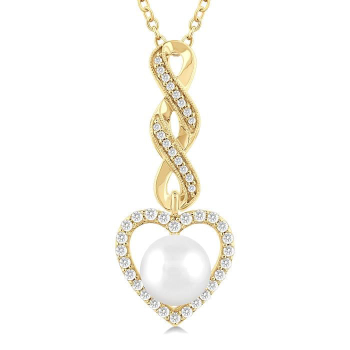Heart Shape Pearl & Diamond Fashion Pendant