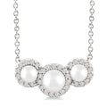 Round Shape Past Present & Future Pearl & Halo Diamond Pendant