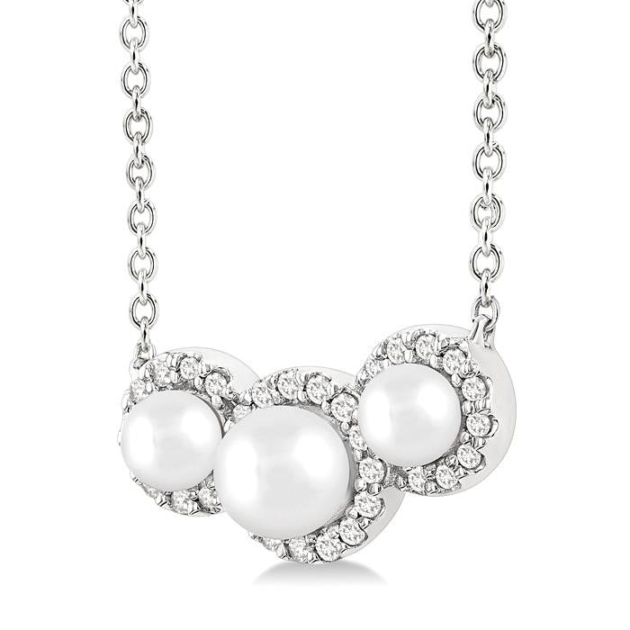 Round Shape Past Present & Future Pearl & Halo Diamond Pendant