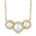 Round Shape Past Present & Future Pearl & Halo Diamond Pendant