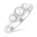 Round Shape Past Present & Future Pearl & Halo Diamond Ring