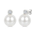 6 MM Cultured Pearl and 1/20 Ctw Round Cut Diamond Fashion Earrings in 10K White Gold