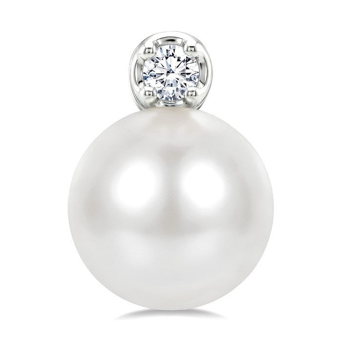 6 MM Cultured Pearl and 1/20 Ctw Round Cut Diamond Fashion Earrings in 10K White Gold