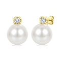 6 MM Cultured Pearl and 1/20 Ctw Round Cut Diamond Fashion Earrings in 10K Yellow Gold