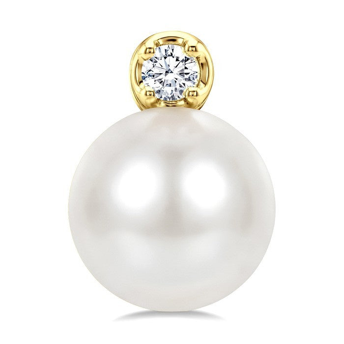 6 MM Cultured Pearl and 1/20 Ctw Round Cut Diamond Fashion Earrings in 10K Yellow Gold