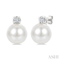6 MM Cultured Pearl and 1/20 Ctw Round Cut Diamond Fashion Earrings in 10K White Gold