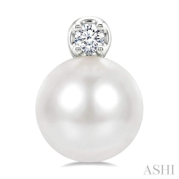 6 MM Cultured Pearl and 1/20 Ctw Round Cut Diamond Fashion Earrings in 10K White Gold