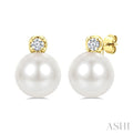 6 MM Cultured Pearl and 1/20 Ctw Round Cut Diamond Fashion Earrings in 10K Yellow Gold