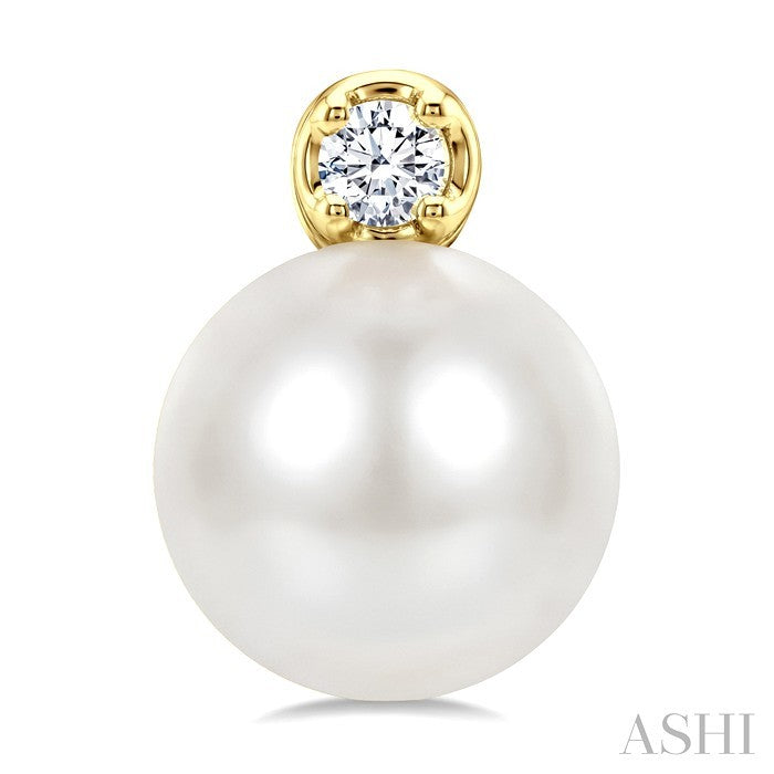 6 MM Cultured Pearl and 1/20 Ctw Round Cut Diamond Fashion Earrings in 10K Yellow Gold
