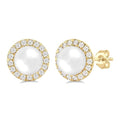 6 MM White Cultured Pearl and 1/4 Ctw Round Cut Diamond Halo Stud Earrings in 14K Yellow Gold