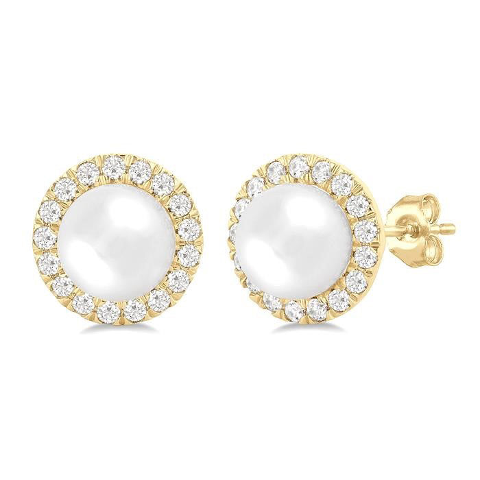 Pearl & Halo Diamond Earrings