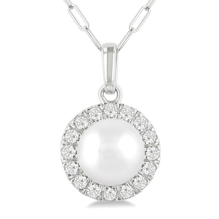 Pearl & Halo Diamond Pendant