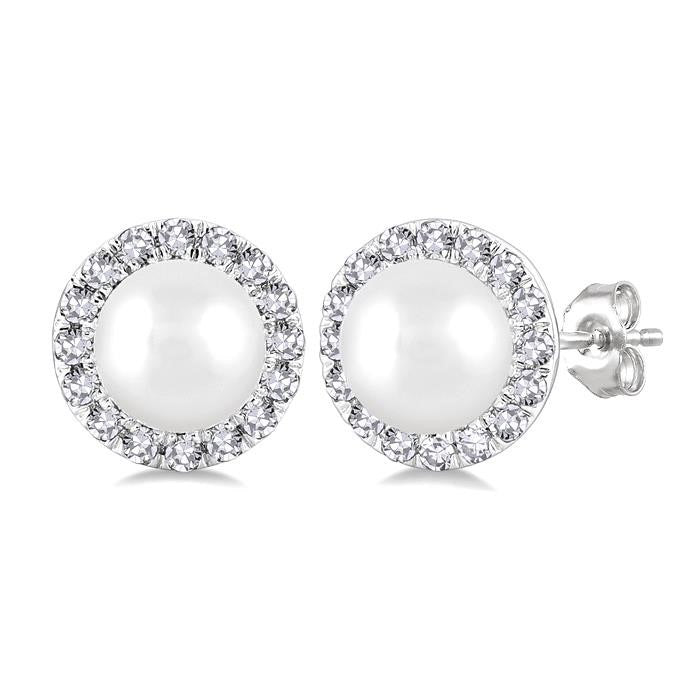 Pearl & Halo Diamond Earrings