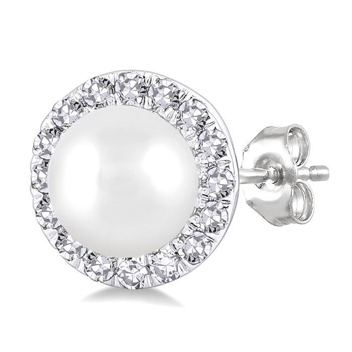 Pearl & Halo Diamond Earrings