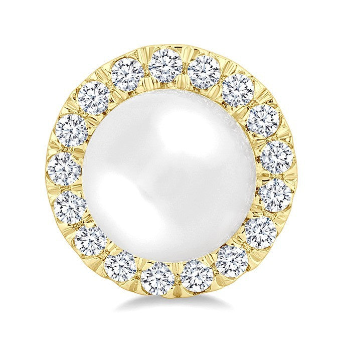 4.5 MM White Cultured Pearl and 1/8 Ctw Round Cut Diamond Halo Stud Earrings in 10K Yellow Gold
