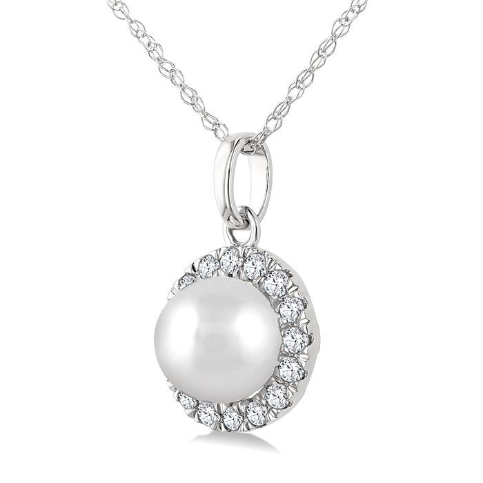 Pearl & Halo Diamond Pendant