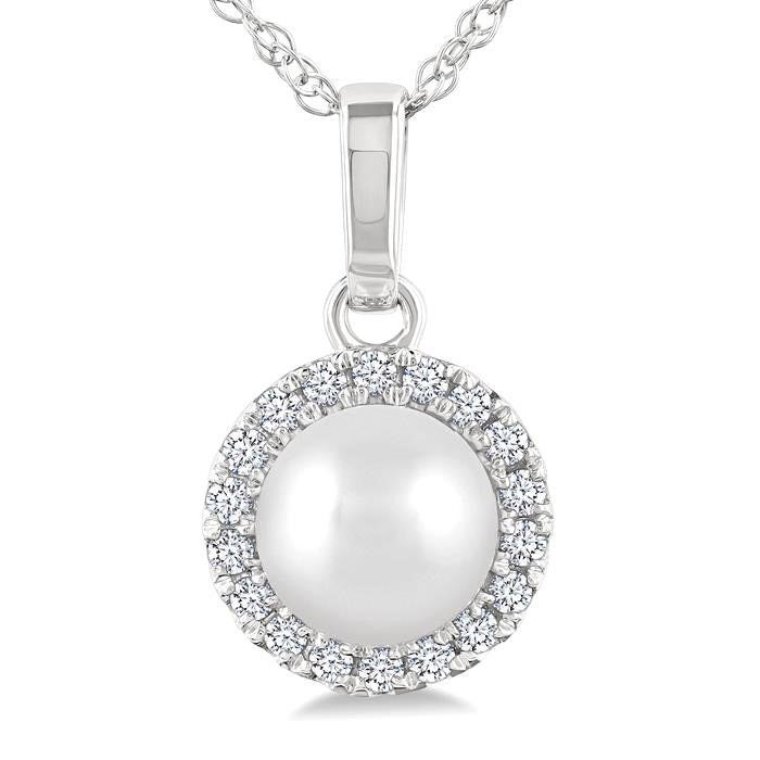 Pearl & Halo Diamond Pendant