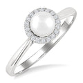 5 MM White Cultured Pearl and 1/20 Ctw Round Cut Diamond Halo Ring in 14K White Gold