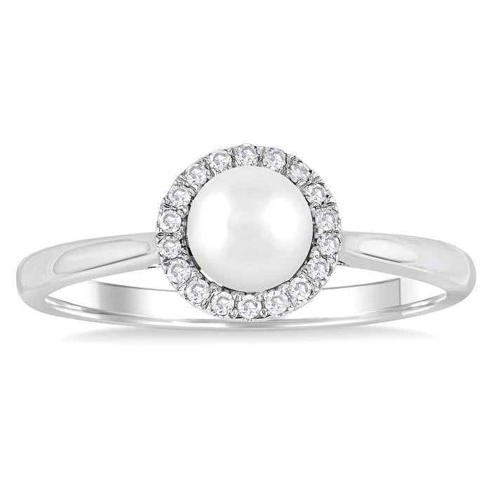 Pearl & Halo Diamond Ring