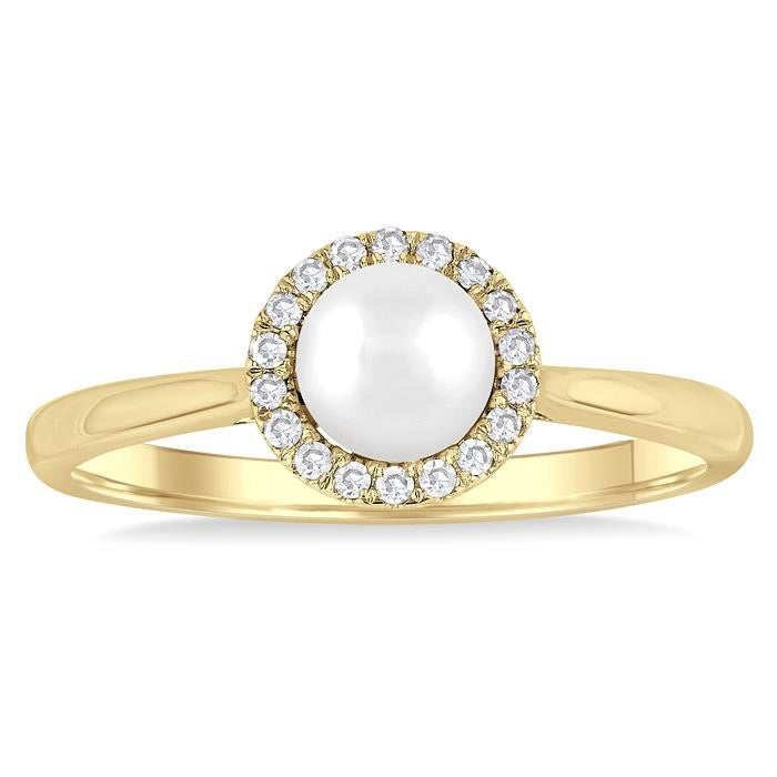 Pearl & Halo Diamond Ring