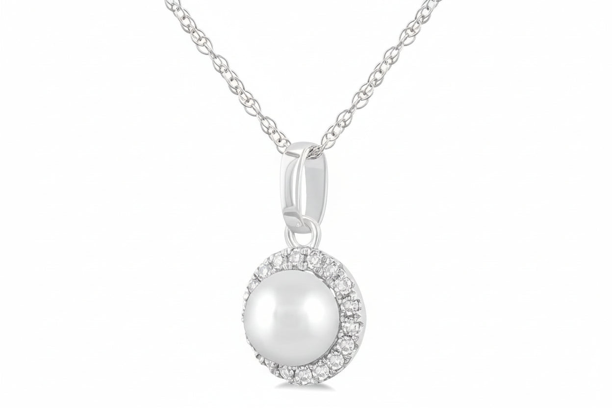 Pearl & Halo Diamond Pendant